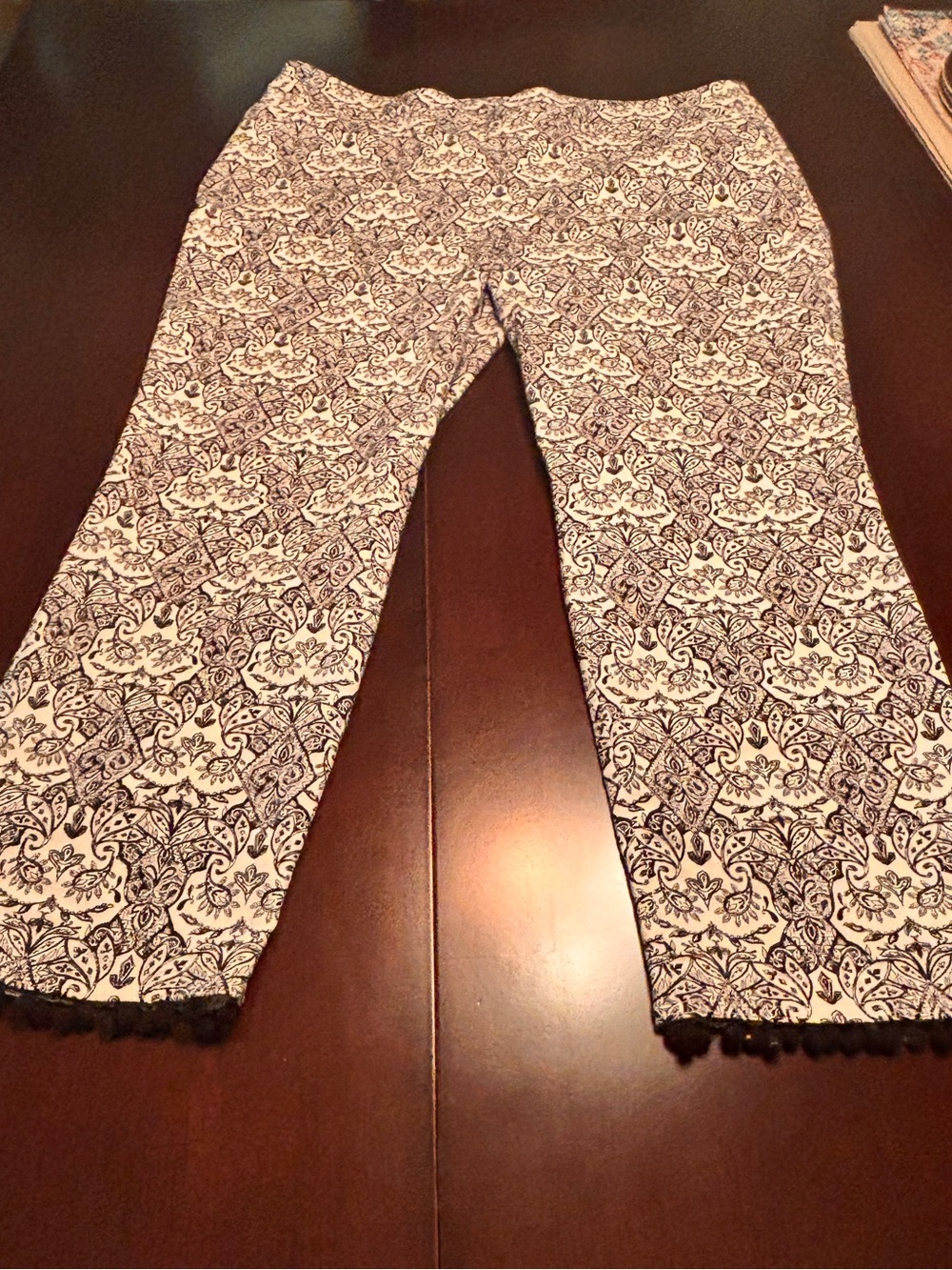 Chico's Black and White Paisley-Print Ankle Pants